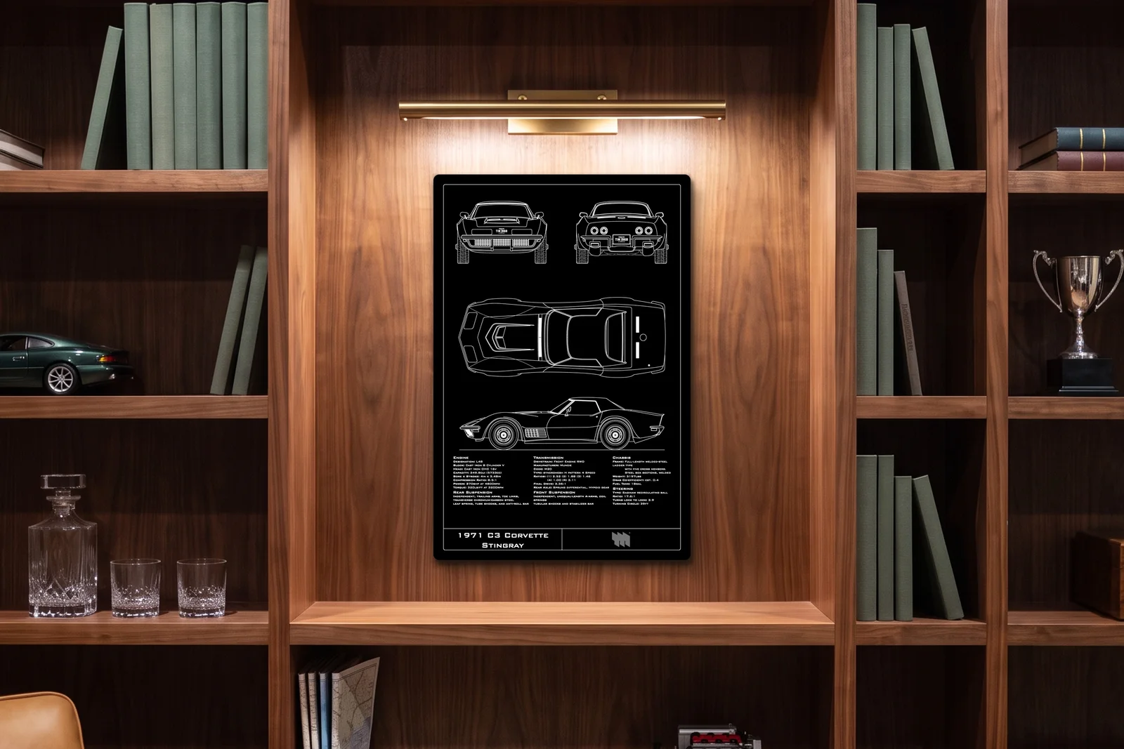 1971 C3 Corvette Stingray, in a walnut library, portrait