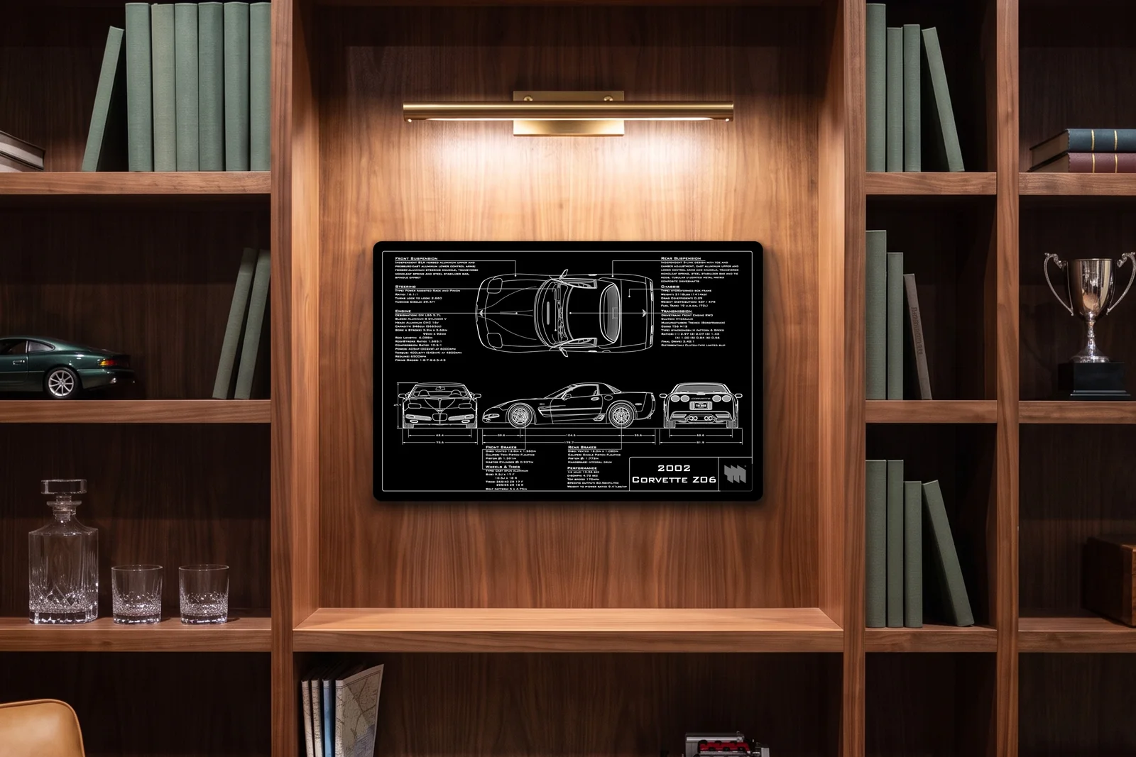 2002 Corvette Z06, in a walnut library, landscape