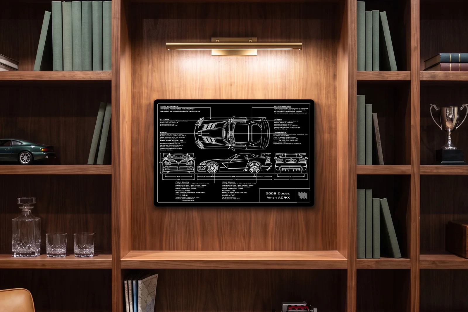 2008 Dodge Viper ACR-X, in a walnut library, landscape