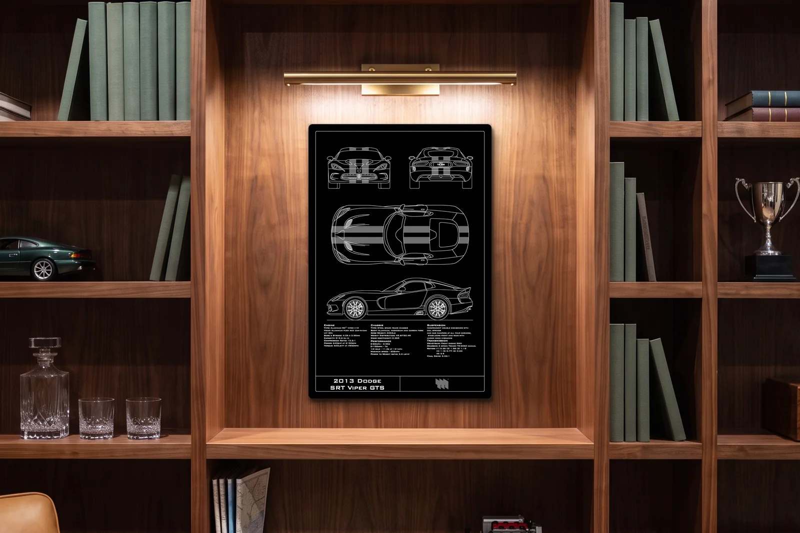 2013 Dodge SRT Viper GTS, in a walnut library, portrait
