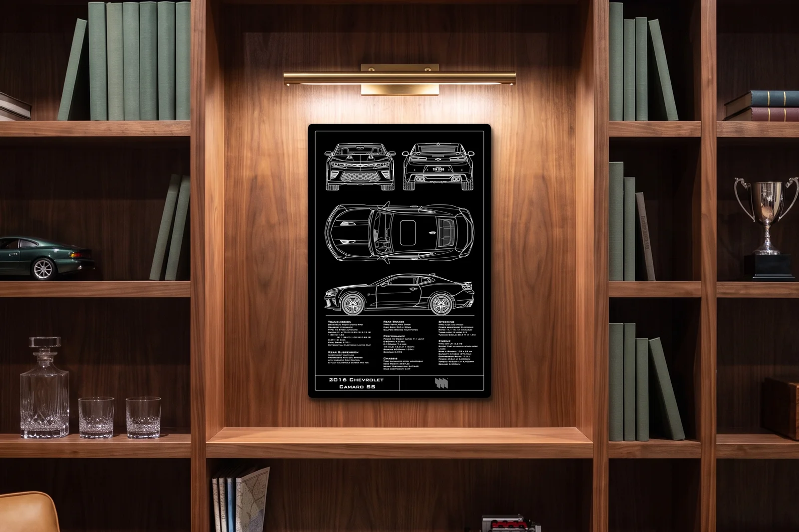 2016 Chevrolet Camaro SS, in a walnut library, portrait