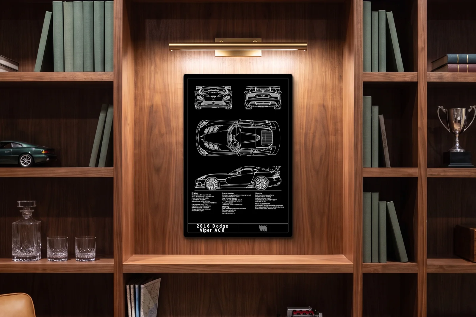 2016 Dodge Viper ACR, in a walnut library, portrait