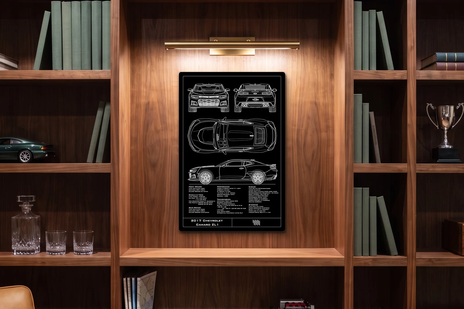 2017 Chevrolet Camaro ZL1, in a walnut library, portrait