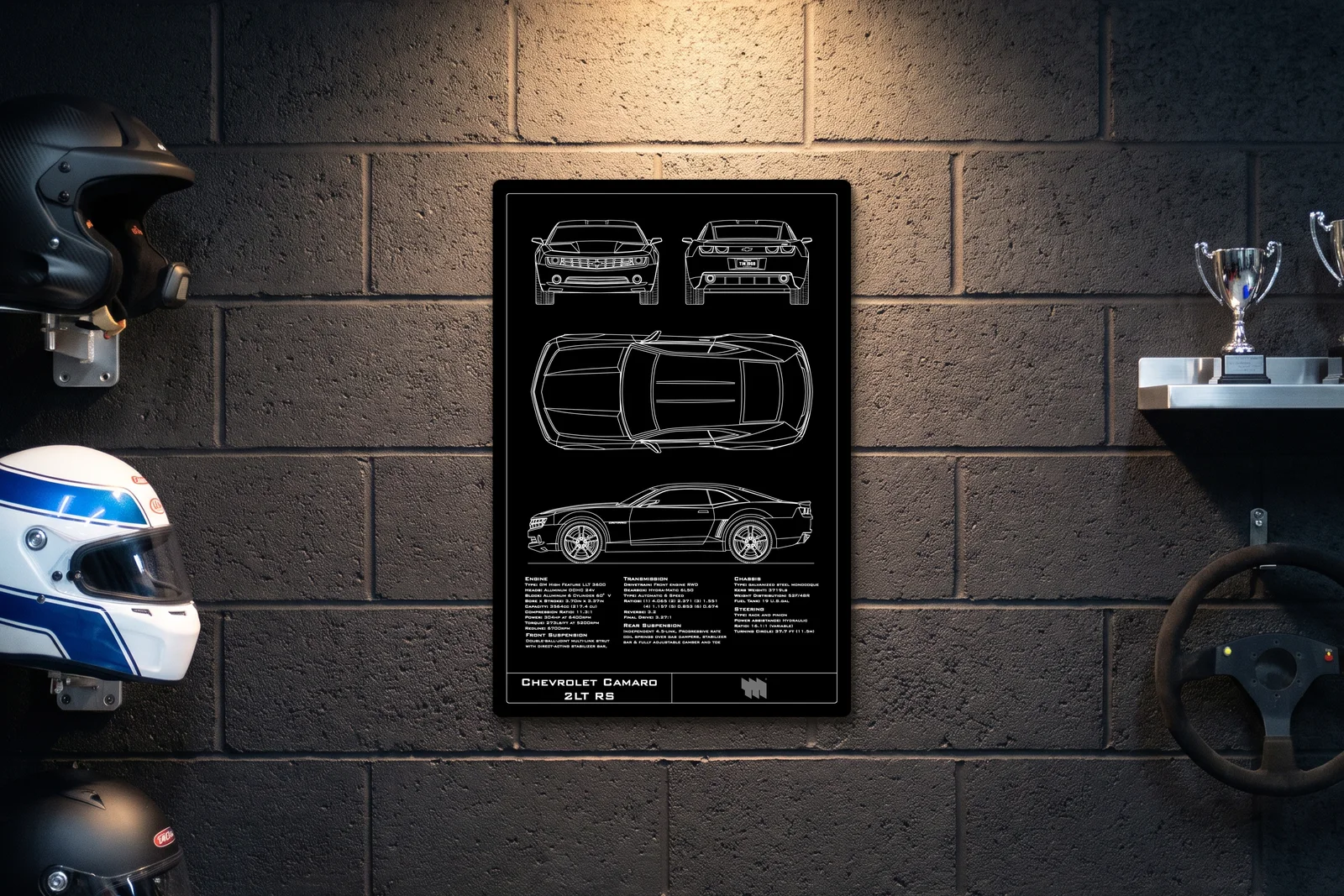 Chevrolet Camaro 2LT RS, on a racing wall, portrait